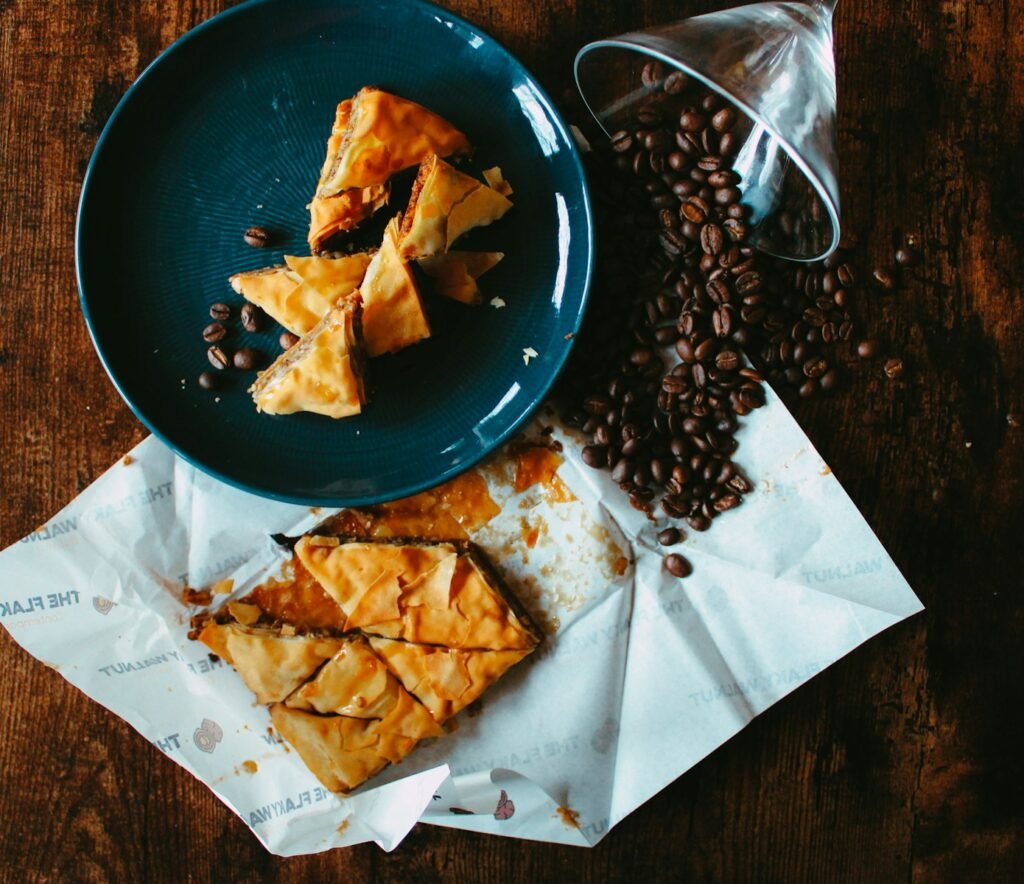 brown and black beans on blue ceramic plate